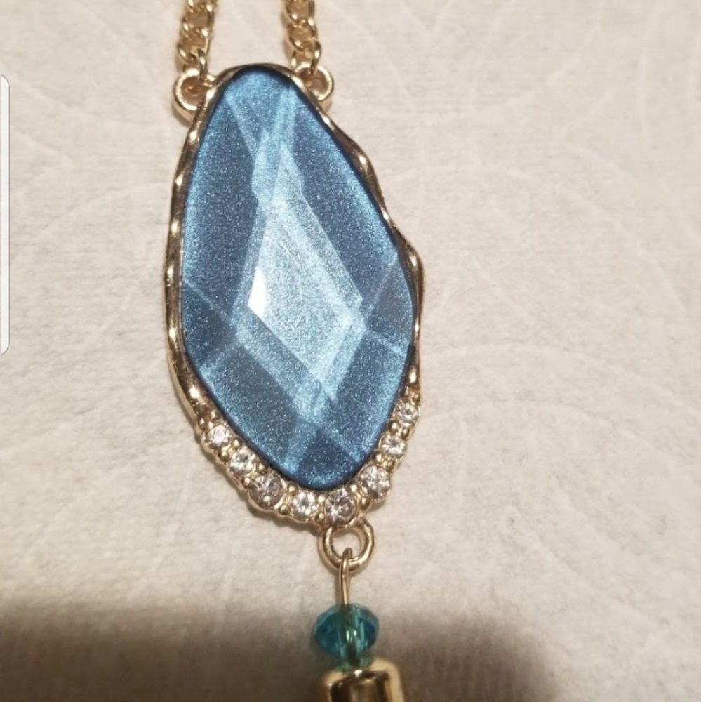 Faux blue stone, Crystal necklace